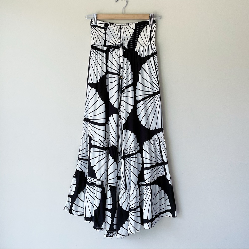 True Destinations Black & White Leaf Print Ruffled Palazzo Pants Size M - Picture 4 of 9
